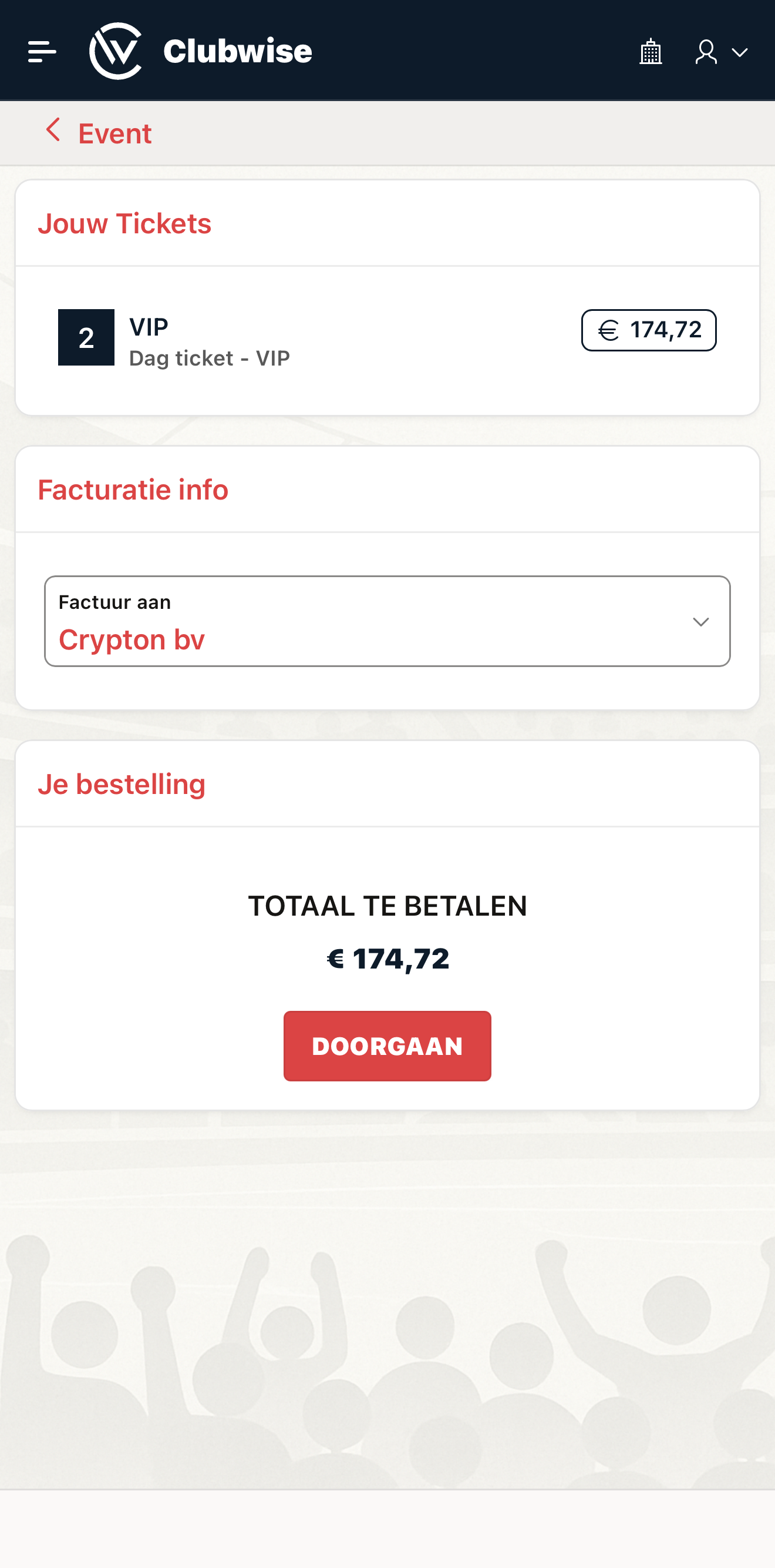 De individuele tickets van een event, elk op naam, met een knop Open om het ticket te tonen.